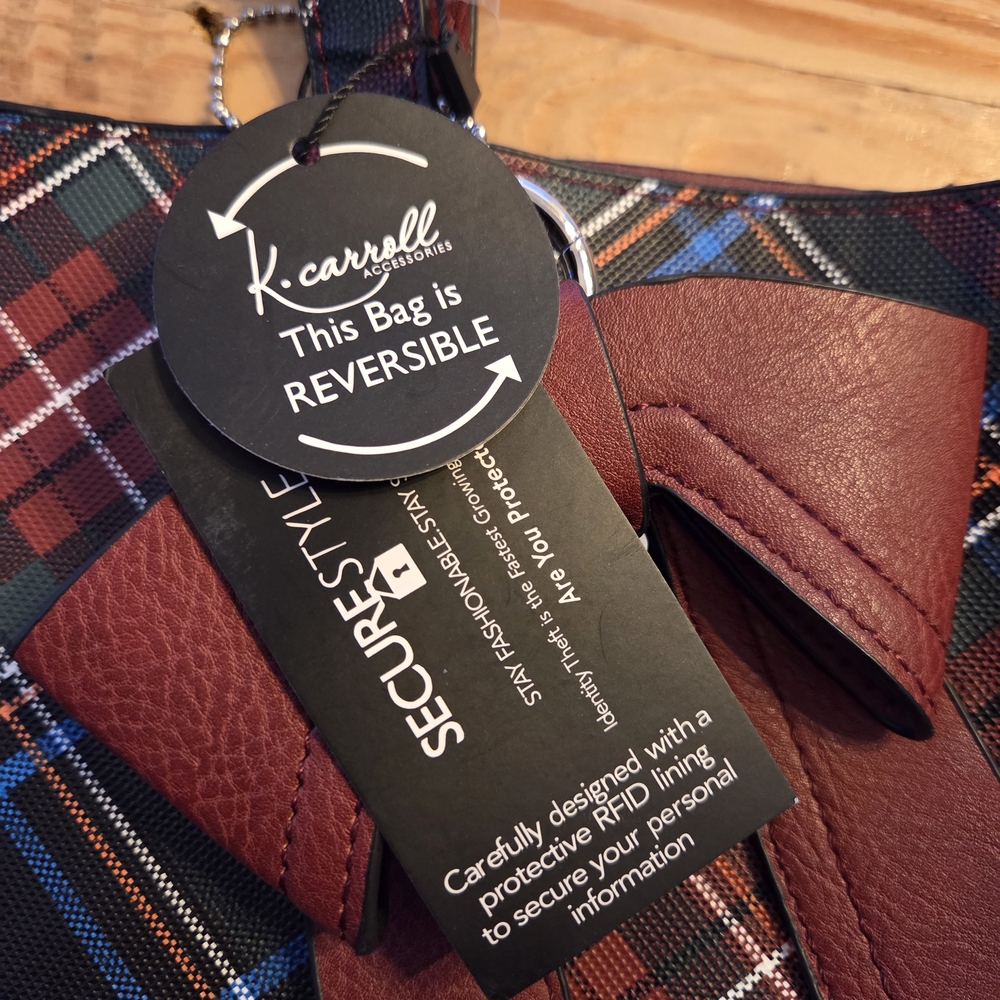 K. Carroll Plaid Reversible Tote Bag with Bow And Small Pouch - Picture 7 of 11